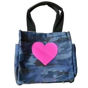 KOALA KANVAS NWT Mini Luxe North South Bag Denim Blue Camo w/ Pink Heart Purse